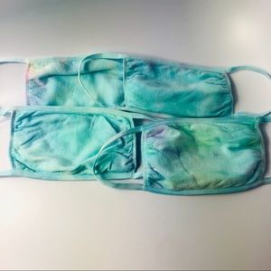 Washable Bright Turquoise Cotton Tie Dye Face Mask